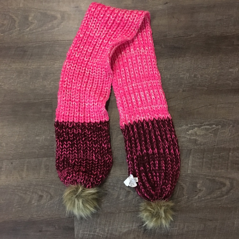 Knit Cable Pattern Knit PomChunky Scarf,Multicolor